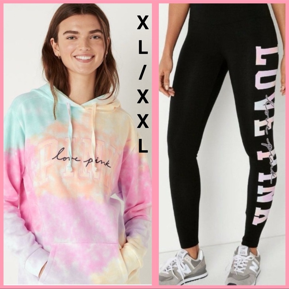 NWT VS PINK FREYA TIE DYE DOUBLE LOGO SET